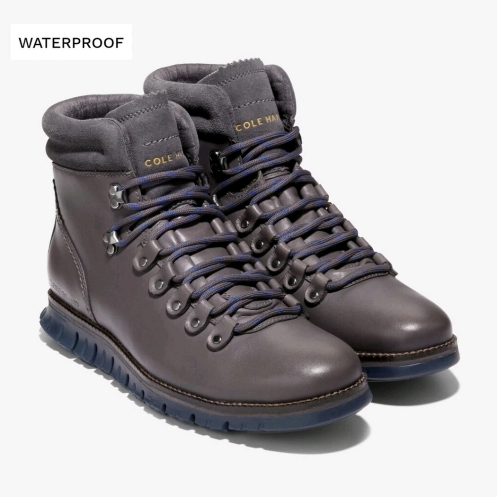 Cole Haan Men's ZeroGrand Waterproof Gray Leather Boots Size 9 - Picture 2 of 12